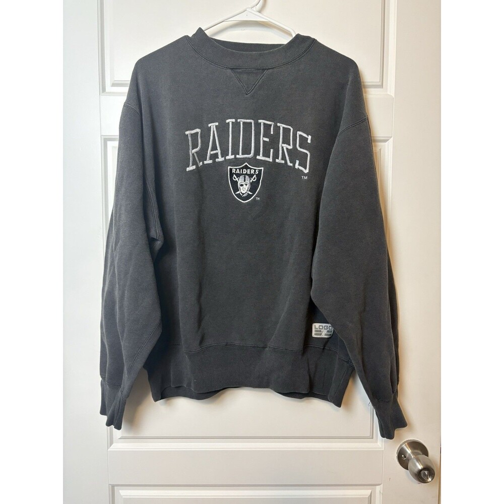 Vintage Logo 7 LA Raiders Oakland Vegas Embroidered Large Crewneck Sweatshirt